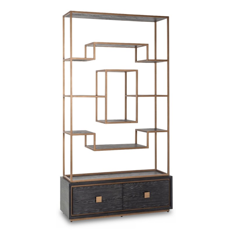 Un meuble de rangement en chêne noir, métal brossé or - Moinat - Etagères, Bibliothèques, Vitrines Un meuble de rangement en chêne noir, métal brossé or - Moinat - Etagères, Bibliothèques, Vitrines