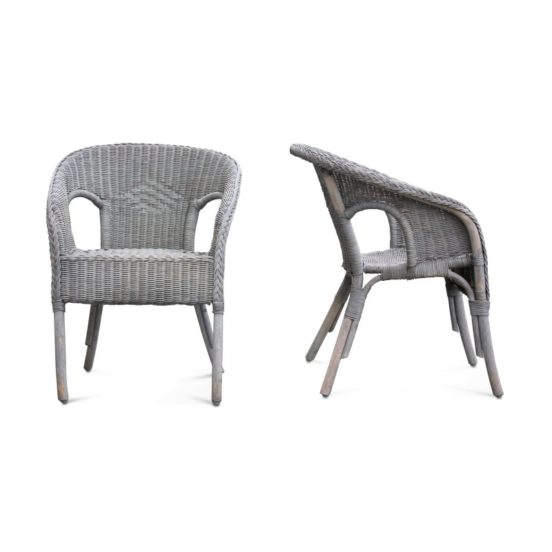 Une paire d’assise en rotin coloris gris matte - Moinat - Fauteuils Une paire d’assise en rotin coloris gris matte - Moinat - Fauteuils