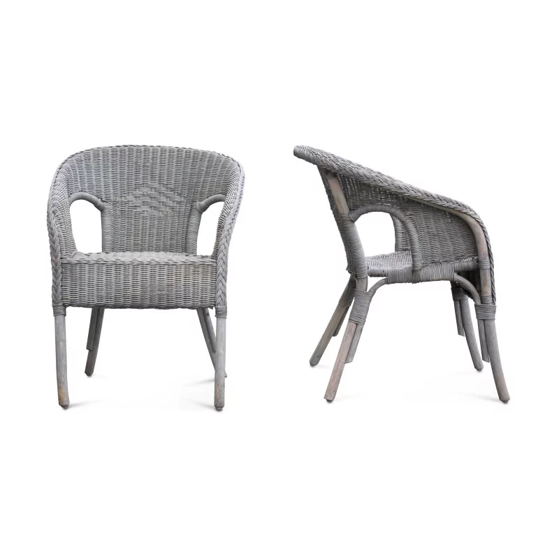 Ein Paar mattgraue Rattansitze - Moinat - Armlehnstühle, Sesseln