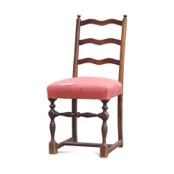 A Louis XIII seat in walnut, red fabric seat. Neuchâtel
