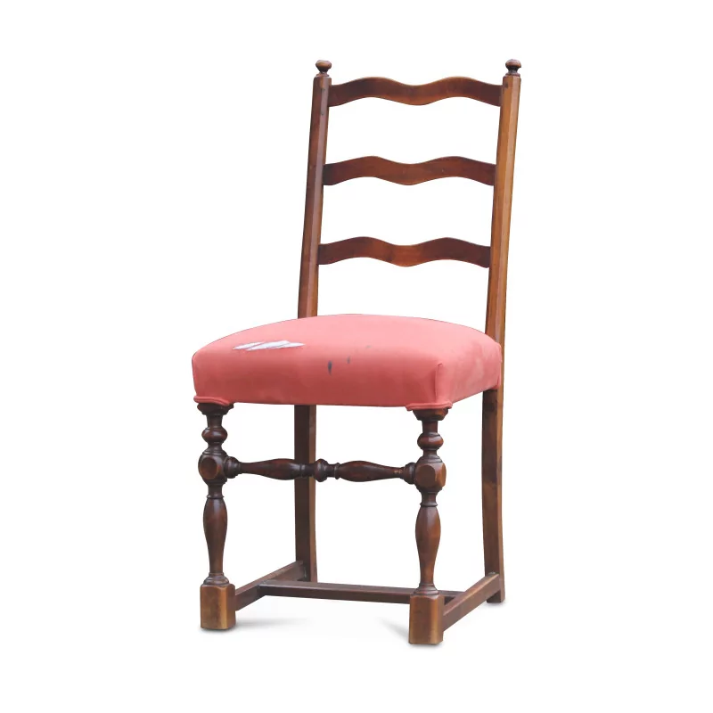路易十三座椅，胡桃木红色布艺座椅。纳沙泰尔 - Moinat - 椅子