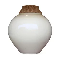 A light yellow porcelain light fixture with yellow shade.