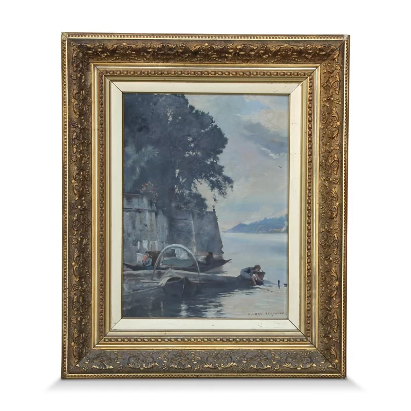 A work \"A fisherman by the lake\" signed Alfred Henri Berthoud - Moinat - Painting - Miscellaneous