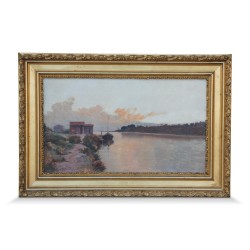 A work \"Sun setting over mouth\" signed Jules Gachet (1859-1914). Nyon. Swiss.