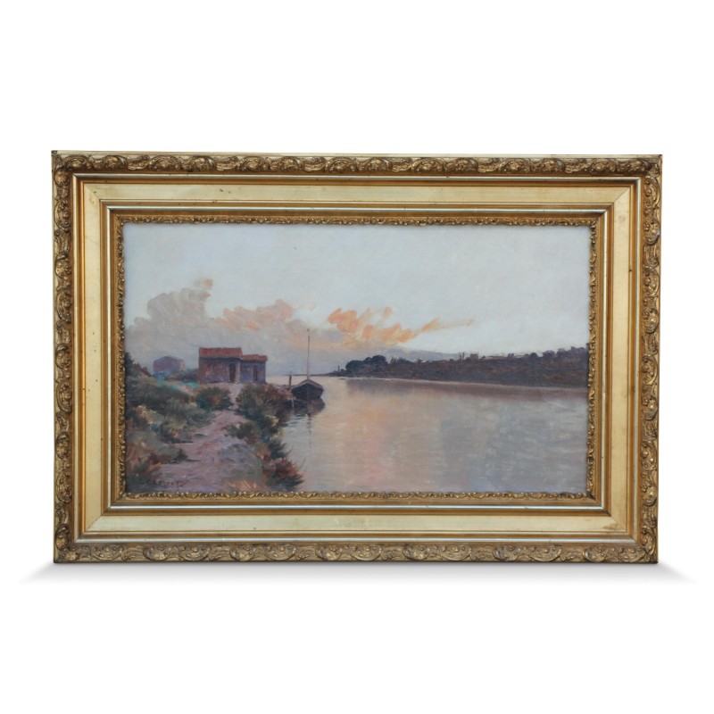 A work \"Sun setting over mouth\" signed Jules Gachet (1859-1914). Nyon. Swiss. - Moinat - Painting - Landscape A work \"Sun setting over mouth\" signed Jules Gachet (1859-1914). Nyon. Swiss. - Moinat - Painting - Landscape
