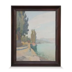 Une oeuvre "Bord du lac et quai" signé Charles Parisod