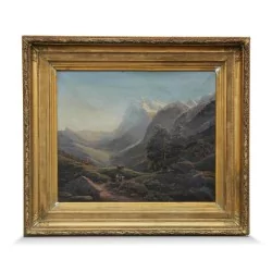Une oeuvre "Deux bergers en montagne" signé Karl Brunner