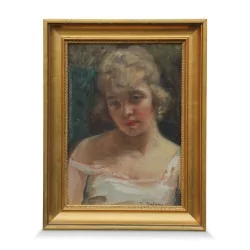 Ein Werk „Porträt einer jungen Frau“, signiert von Frédéric Dufaux
