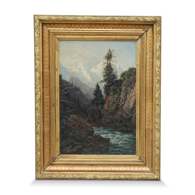 A work \"River and mountain\", Swiss school - Moinat - Painting - Landscape
