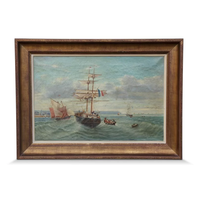 A work “Rescue at sea” signed P. Grignon - Moinat - Painting - Navy