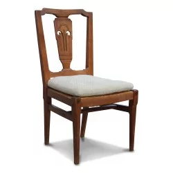 A set of six straw-covered directoire chairs in cherry wood