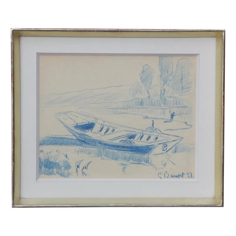 Un dessin "Une barque" signé Louis Emédée Baudit (1870-1960) - Moinat - Tableaux - Divers