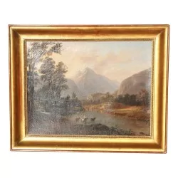 A “Country Scene” painting, re-canvased and restored