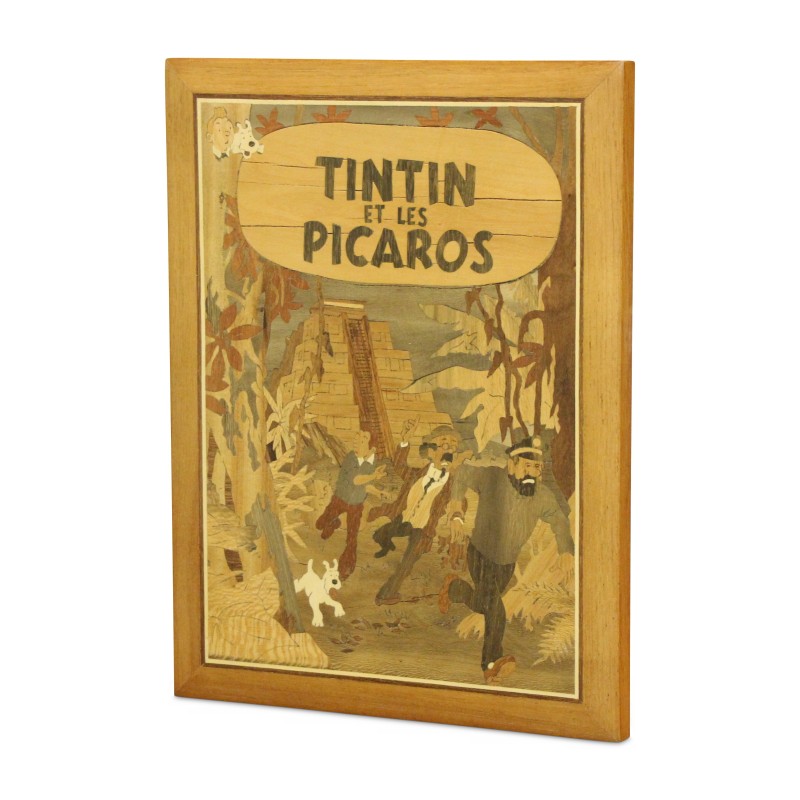 Un tableau sur bois richement marquetée "Tintin et les Picaros" - Moinat - Accessoires de décoration Un tableau sur bois richement marquetée "Tintin et les Picaros" - Moinat - Accessoires de décoration