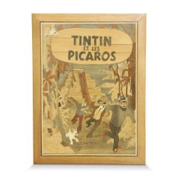 Un tableau sur bois richement marquetée "Tintin et les Picaros"