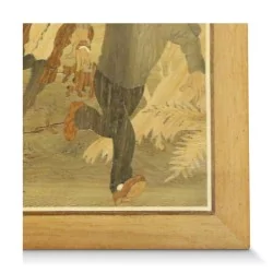 A richly inlaid wood painting \"Tintin and the Picaros\"
