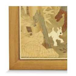 Богато инкрустированная картина по дереву «Тинтин и Пикаро».