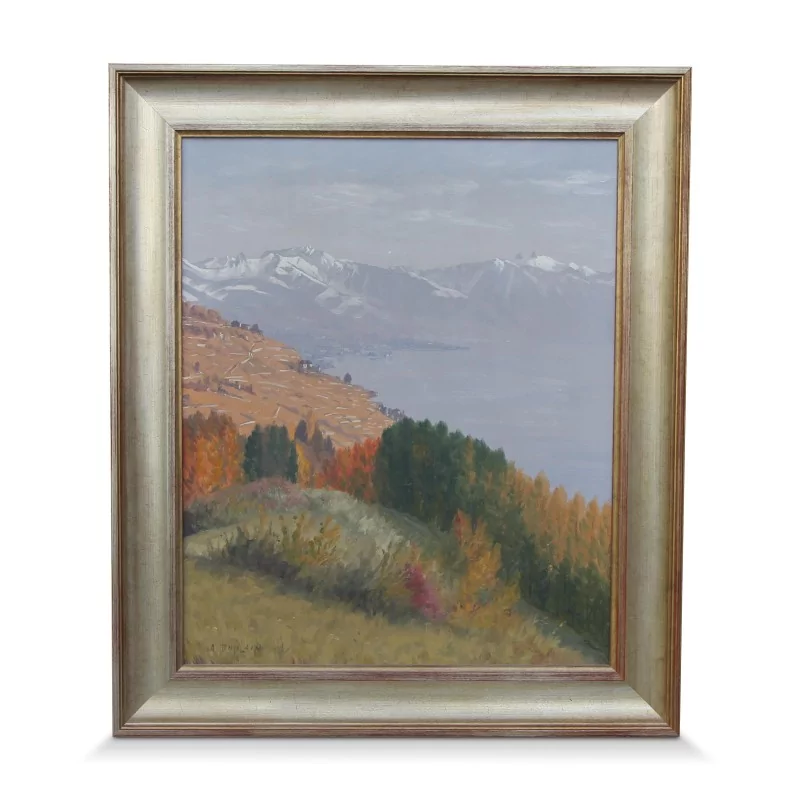 Un tableau "Vue sur le Lavaux" signé Albert Duplain (1890-1978). Suisse - Moinat - Tableaux - Paysage