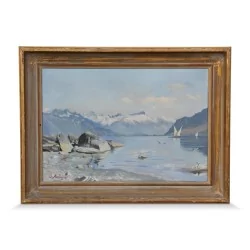 Картина «Борд Женевского озера» подписана Дж. Амброзино.