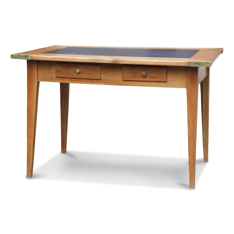 A cherry wood table with a central slate top, two drawers - Moinat - Dining tables