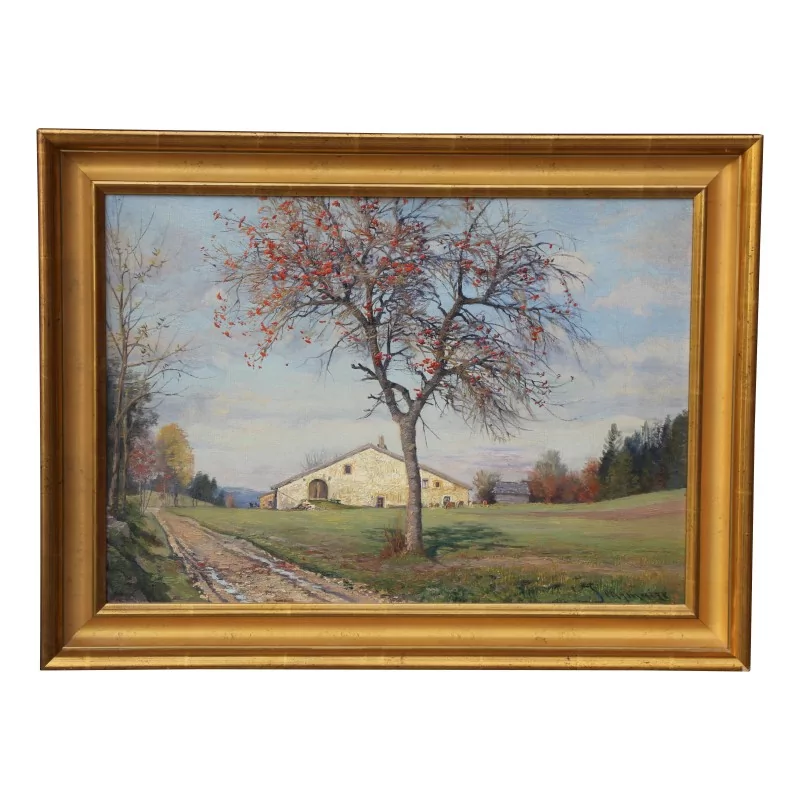 Картина «Ферма» подписана Эдуаром Жанмером (1847–1916). Швейцарец. - Moinat - Картины - Пейзаж