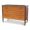 A Louis XVI mahogany chest of drawers, three drawers, Sainte Anne gray marble top - Moinat - Chests of drawers, Commodes, Chifonnier, Chest of 7 drawers