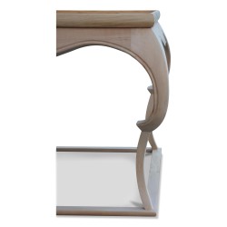 Une table basse en hêtre, tilleul. Patine bois brute