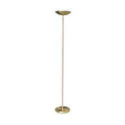 A gold brass LED floor lamp with tilt head and slide gladator