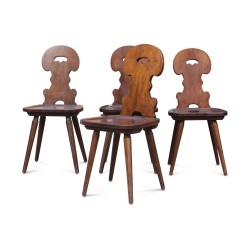 Four Scabelles chairs in walnut, handcrafted. Swiss