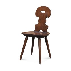 Four Scabelles chairs in walnut, handcrafted. Swiss