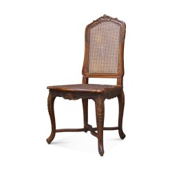Two Regency chairs \"Brancourt\" model in beech with antique patina