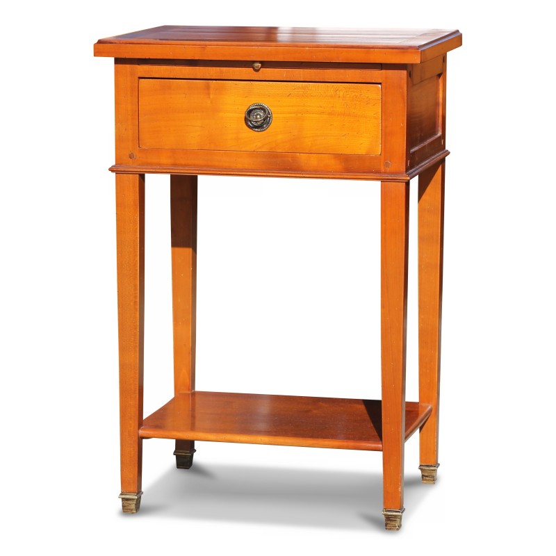 A cherry wood bedside table, a drawer and a pull. Around 1970. French work - Moinat - End tables, Bouillotte tables, Bedside tables, Pedestal tables