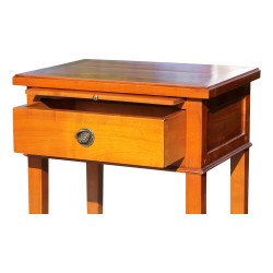A cherry wood bedside table, a drawer and a pull. Around 1970. French work