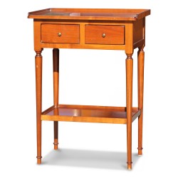 A cherry wood bedside table, two drawers, spindle feet. Around 1970. French work