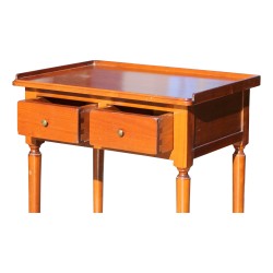 A cherry wood bedside table, two drawers, spindle feet. Around 1970. French work