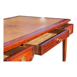 A “Mailfert” flat directorial desk in cherry wood. Leather-topped tray, three drawers
