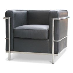 “Le Corbusier” style armchair covered in black leather