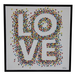 A modern painting \"Men LOVE\" on canvas with black wooden frame
