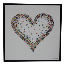 A modern painting \"Heart Men\" on canvas with black wooden frame