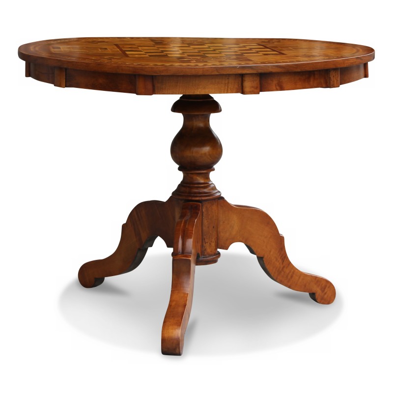 Une table Louis Philippe, plateau richement marqueté "échiquier", pied tripode - Moinat - Tables à jeux, Tables d’échangeur