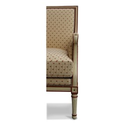 一对路易十六风格的扶手椅，采用米色缎面漆木和砖线制成