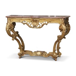 Louis XIV console in carved and gilded wood with macaron decoration