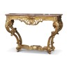 Console Louis XIV en bois sculpté et doré décor au macaron - Moinat - Consoles, Dessertes, Dos de canapé