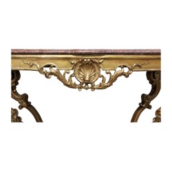 Console Louis XIV en bois sculpté et doré décor au macaron
