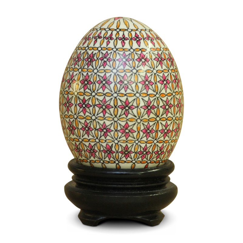 Русское деревянное яйцо с геометрическим декором \"Красный цветок на бежевом фоне\" - Moinat - Декоративные предметы