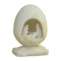 An alabaster egg “Carved Nativity scene”