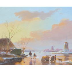 铜画《冬天的圩田运河》署名威廉·海科普（Willem Heijkoop，1877-1942 年）。荷兰