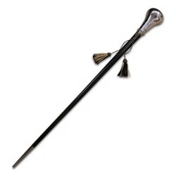 A ceremonial cane with cross ball in silver metal