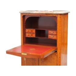 红木翻页办公桌，“蝴蝶”贴面，大理石桌面