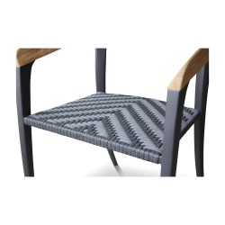 涂层铝制“Jive”扶手椅，烯烃纤维和柚木座椅